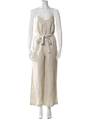 Pre-owned Reformation Linen V-neck Jumpsuit In Neutral