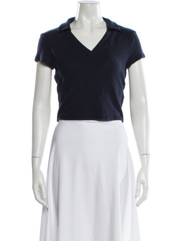 Pre-owned Reformation V-neck Short Sleeve Polo In Black