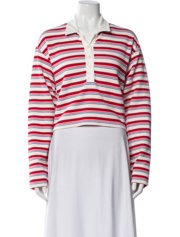 Pre-owned Reformation Striped Long Sleeve Polo In White