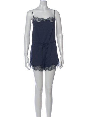 Pre-owned Reformation Square Neckline Romper In Blue