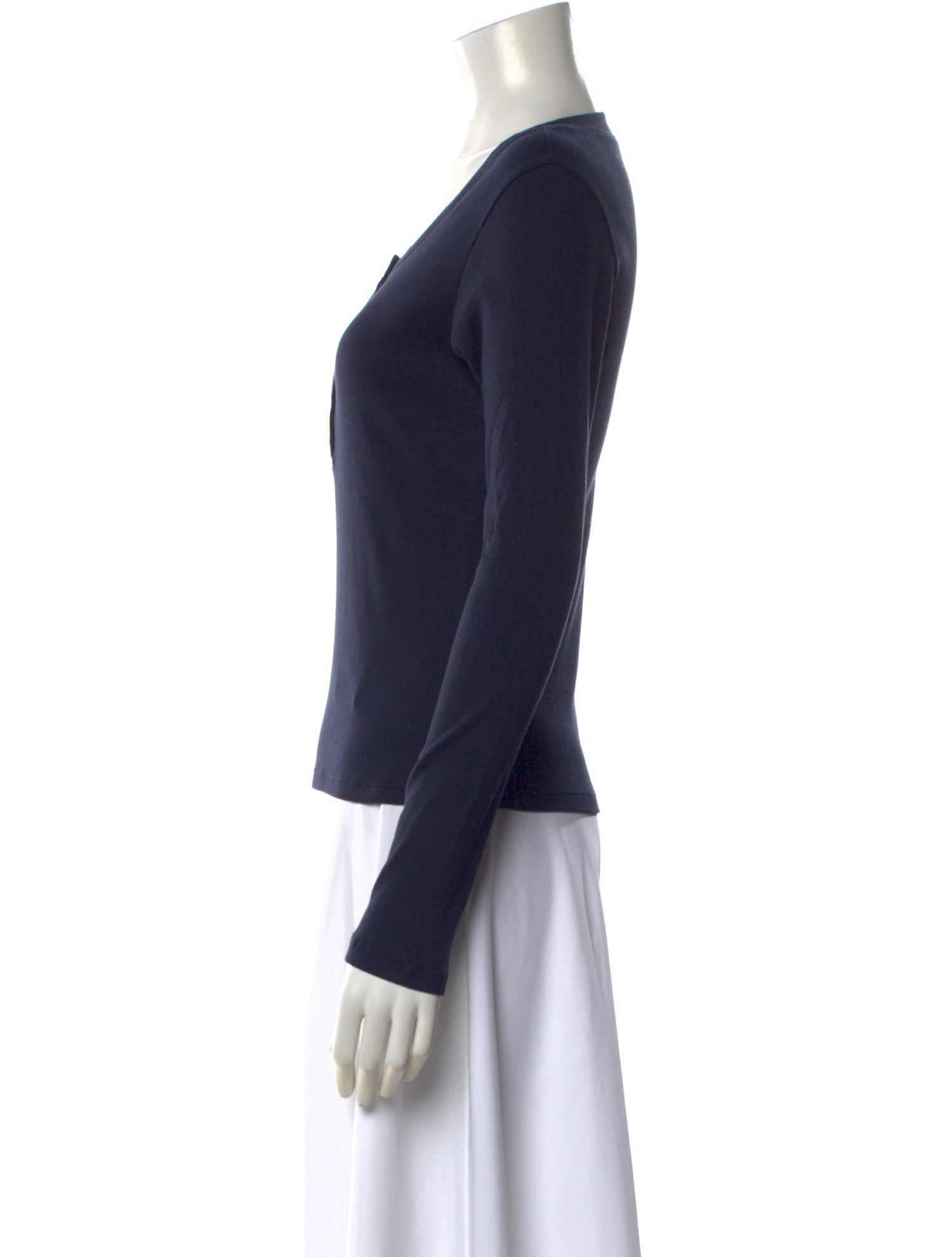 Reformation Crew Neck Long Sleeve Button-Up Top