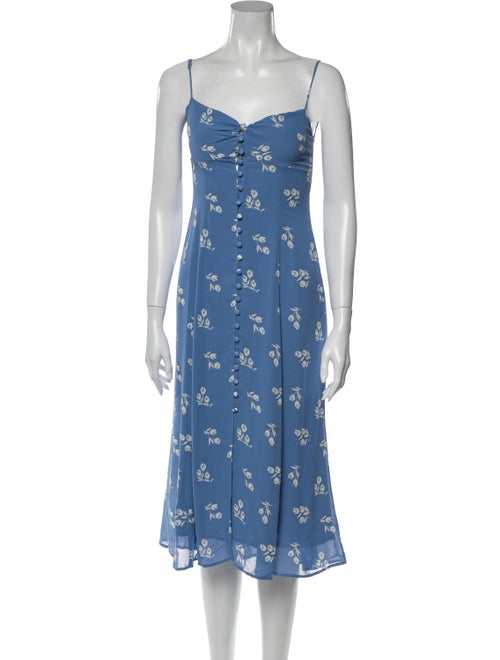 Reformation Floral Print Midi Length Dress Blue