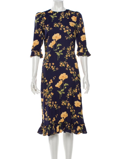 Reformation Floral Print Midi Length Dress Blue