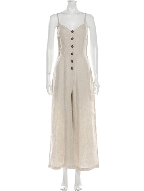Reformation Linen V-Neck Jumpsuit Brown