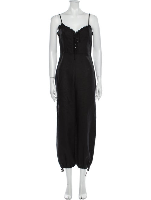 Reformation Linen V-Neck Jumpsuit Black