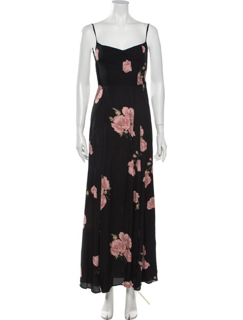 Reformation Floral Print Long Dress Black