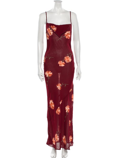 Reformation Floral Print Long Dress Red