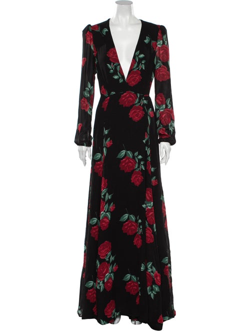 Reformation Floral Print Long Dress w/ Tags Black