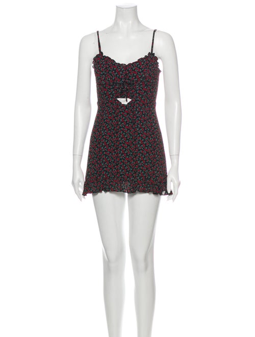 Reformation Floral Print Mini Dress Black