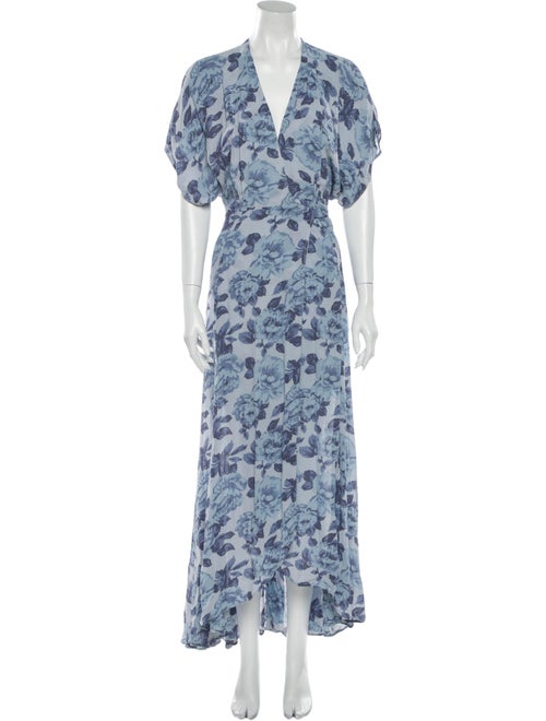 Reformation Floral Print Long Dress Blue
