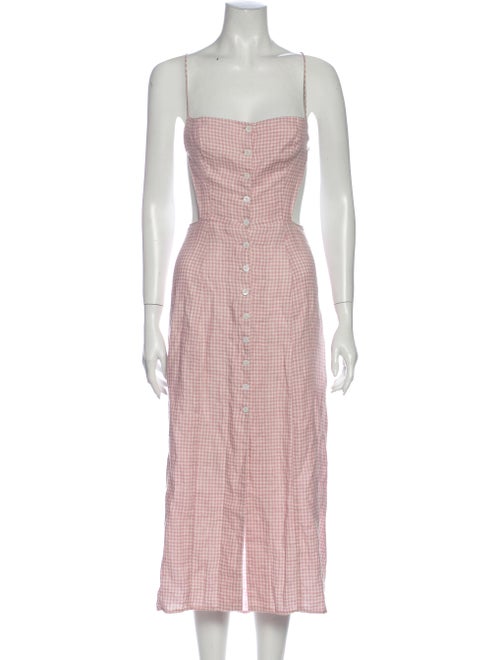 Reformation Plaid Print Midi Length Dress Pink