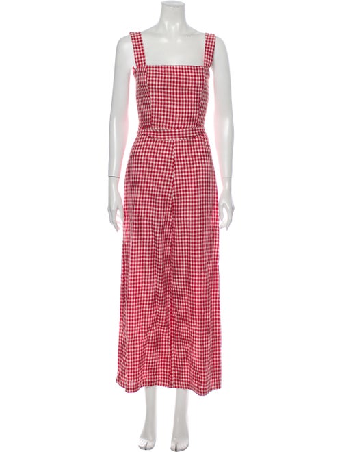 Reformation Linen Plaid Print Jumpsuit Red