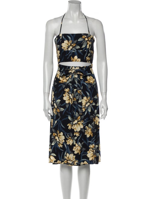 Reformation Floral Print Midi Length Dress Blue