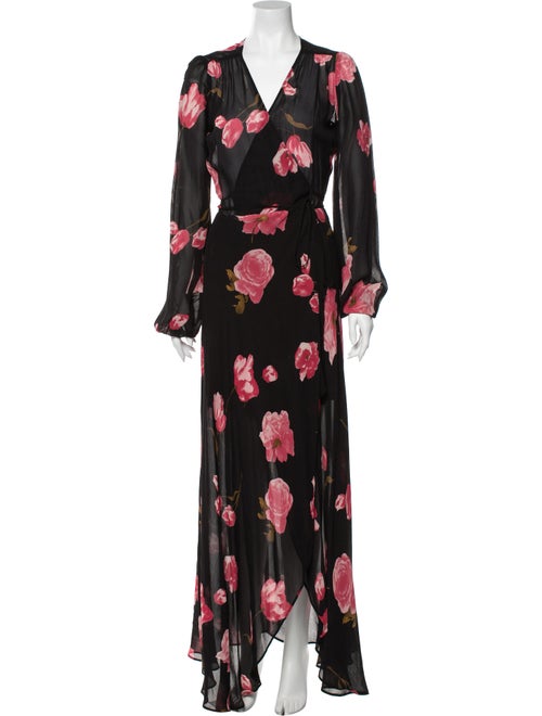 Reformation Floral Print Long Dress Black