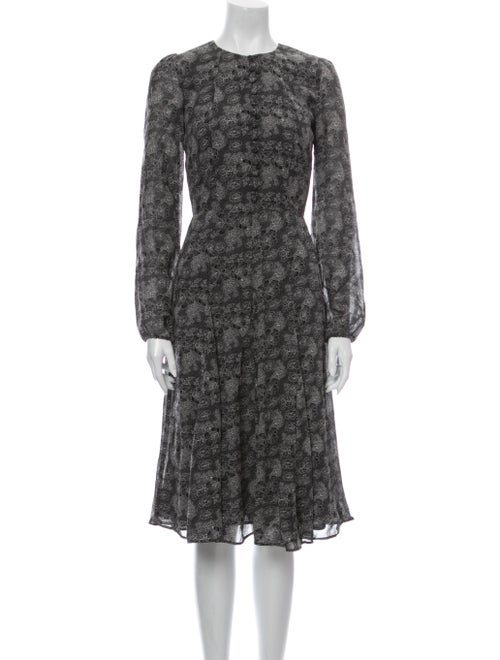 Reformation Floral Print Midi Length Dress Black