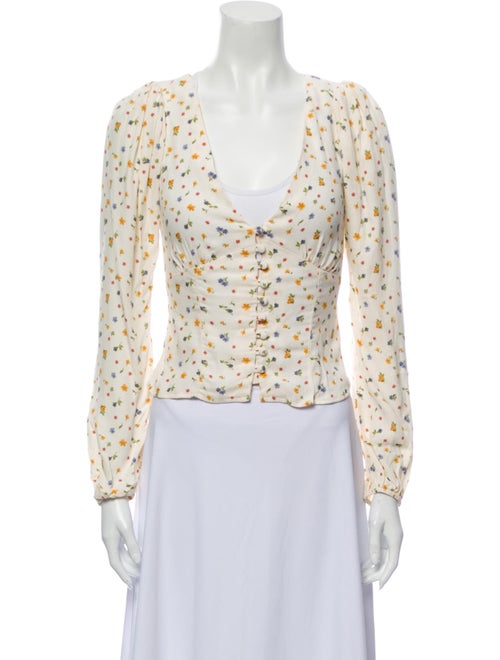 Reformation Floral Print V-Neck Crop Top