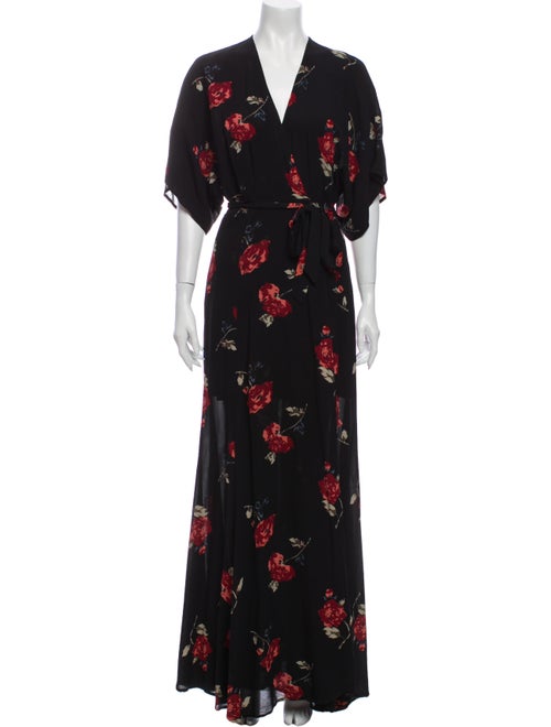 Reformation Floral Print Long Dress Black