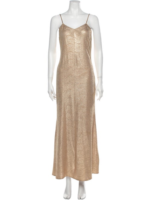Reformation V-Neck Long Dress Gold