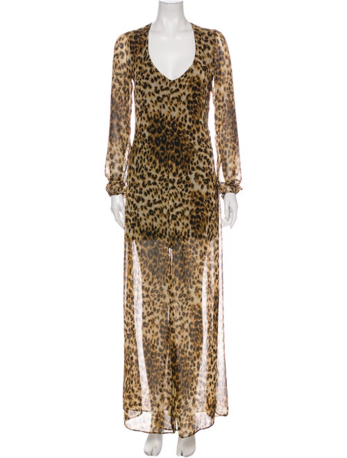 Reformation Animal Print Long Dress Brown
