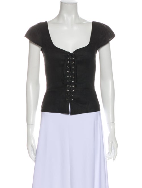 Reformation Linen Square Neckline Top Black