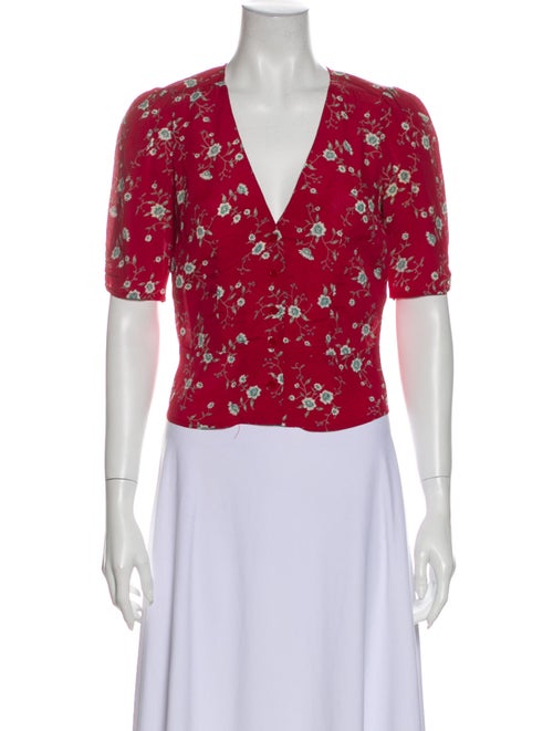 Reformation Floral Print V-Neck Crop Top Red