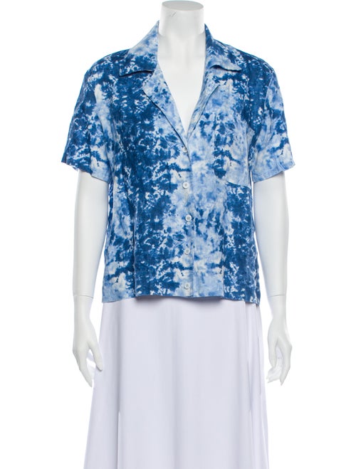 Reformation Linen Printed Blouse w/ Tags Blue