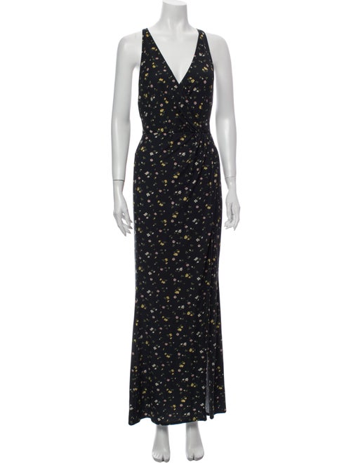 Reformation Floral Print Long Dress Black