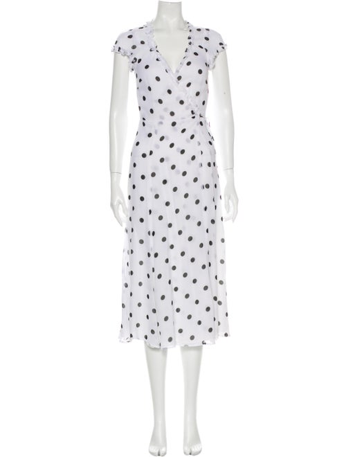 Reformation Polka Dot Print Midi Length Dress Whit