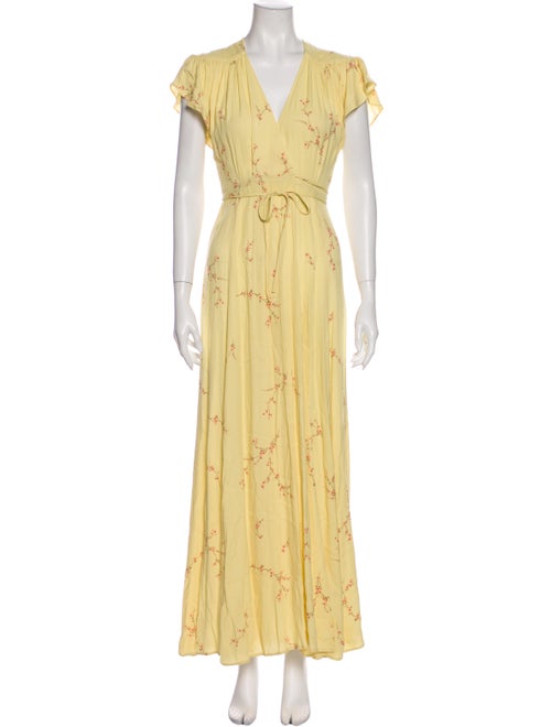 Reformation Floral Print Long Dress Yellow