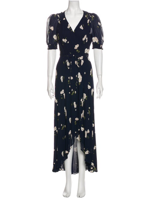Reformation Floral Print Long Dress Blue