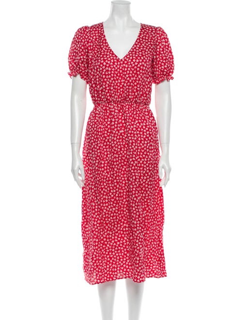 Reformation Floral Print Midi Length Dress Red