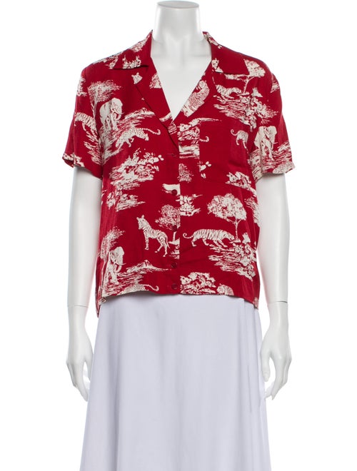 Reformation Floral Print Short Sleeve Blouse Red