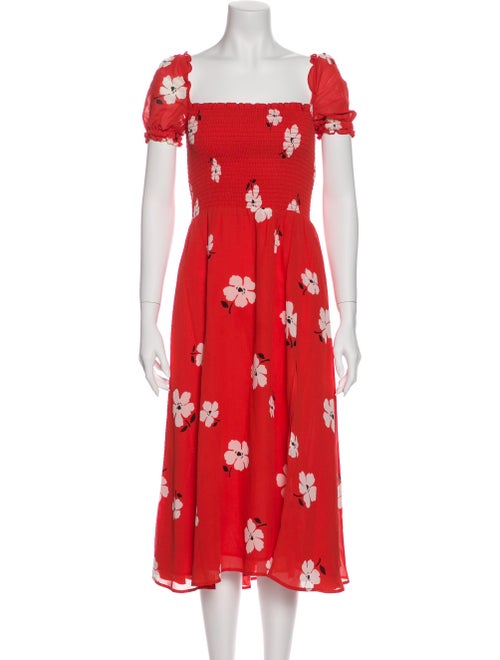 Reformation Floral Print Midi Length Dress Red