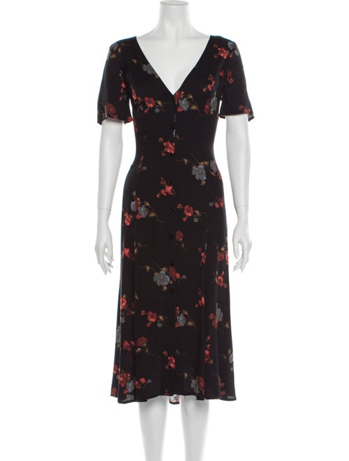 Reformation Floral Print Midi Length Dress Black