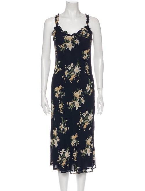Reformation Floral Print Midi Length Dress Blue