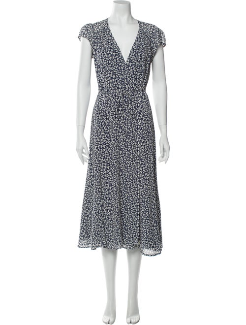 Reformation Floral Print Midi Length Dress Blue