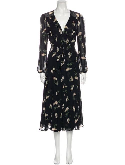 Reformation Floral Print Midi Length Dress Black