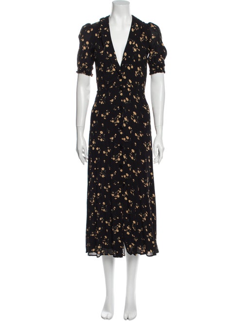 Reformation Floral Print Long Dress Black