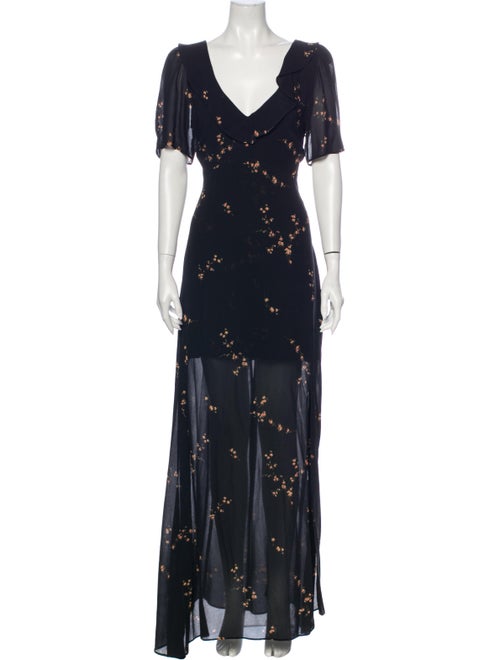Reformation Floral Print Long Dress Black