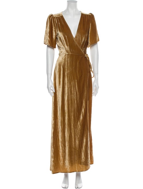 Reformation V-Neck Long Dress Gold