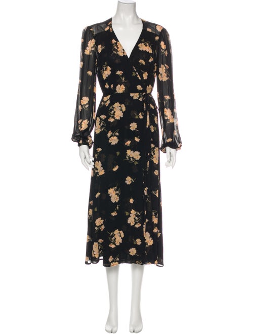 Reformation Floral Print Long Dress Black