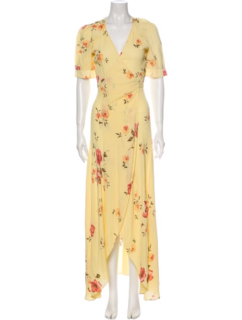 Reformation Floral Print Long Dress Yellow