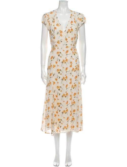 Reformation Floral Print Long Dress Yellow