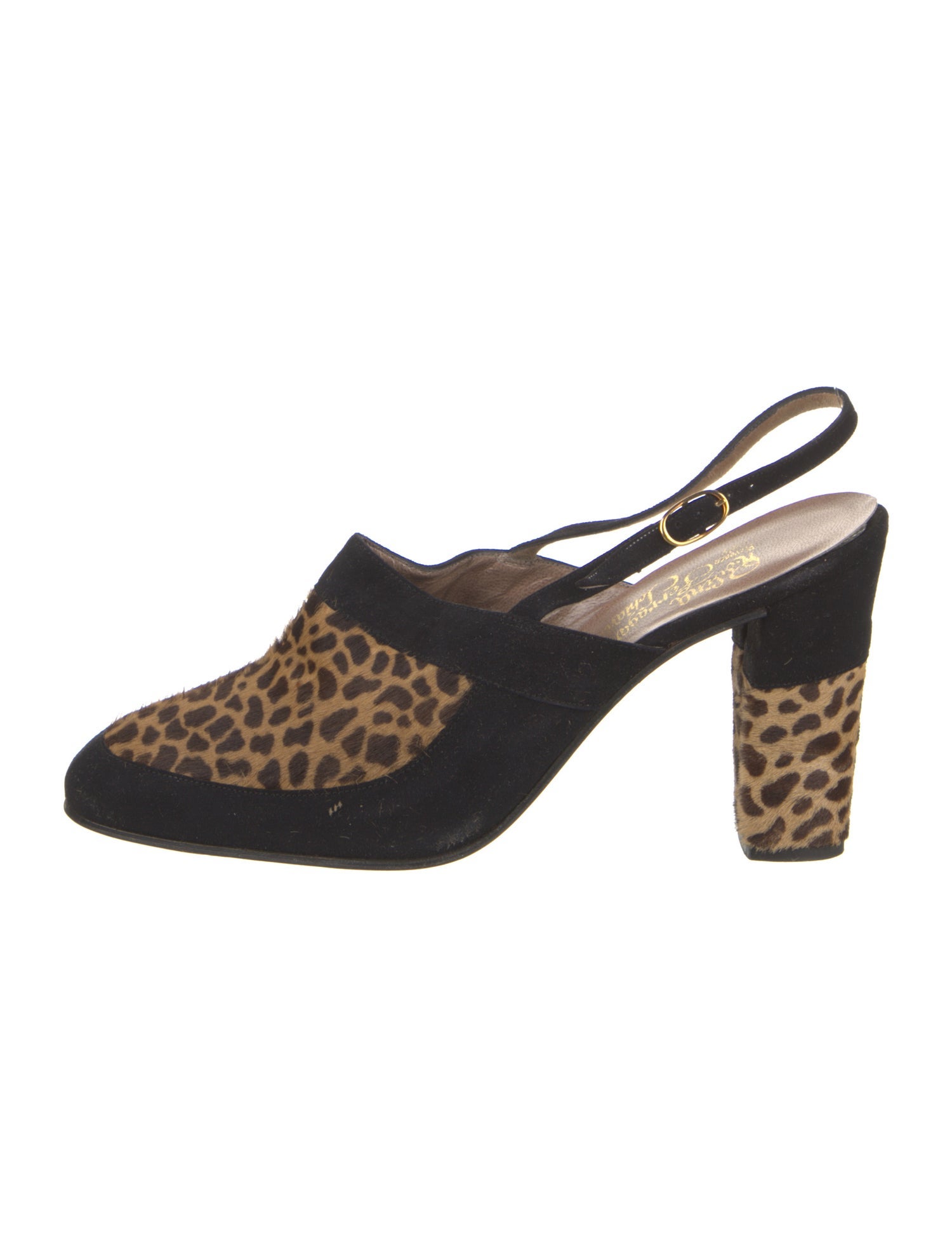 Rosina Ferragamo Schiavone Leather Animal Print Slingback Pumps
