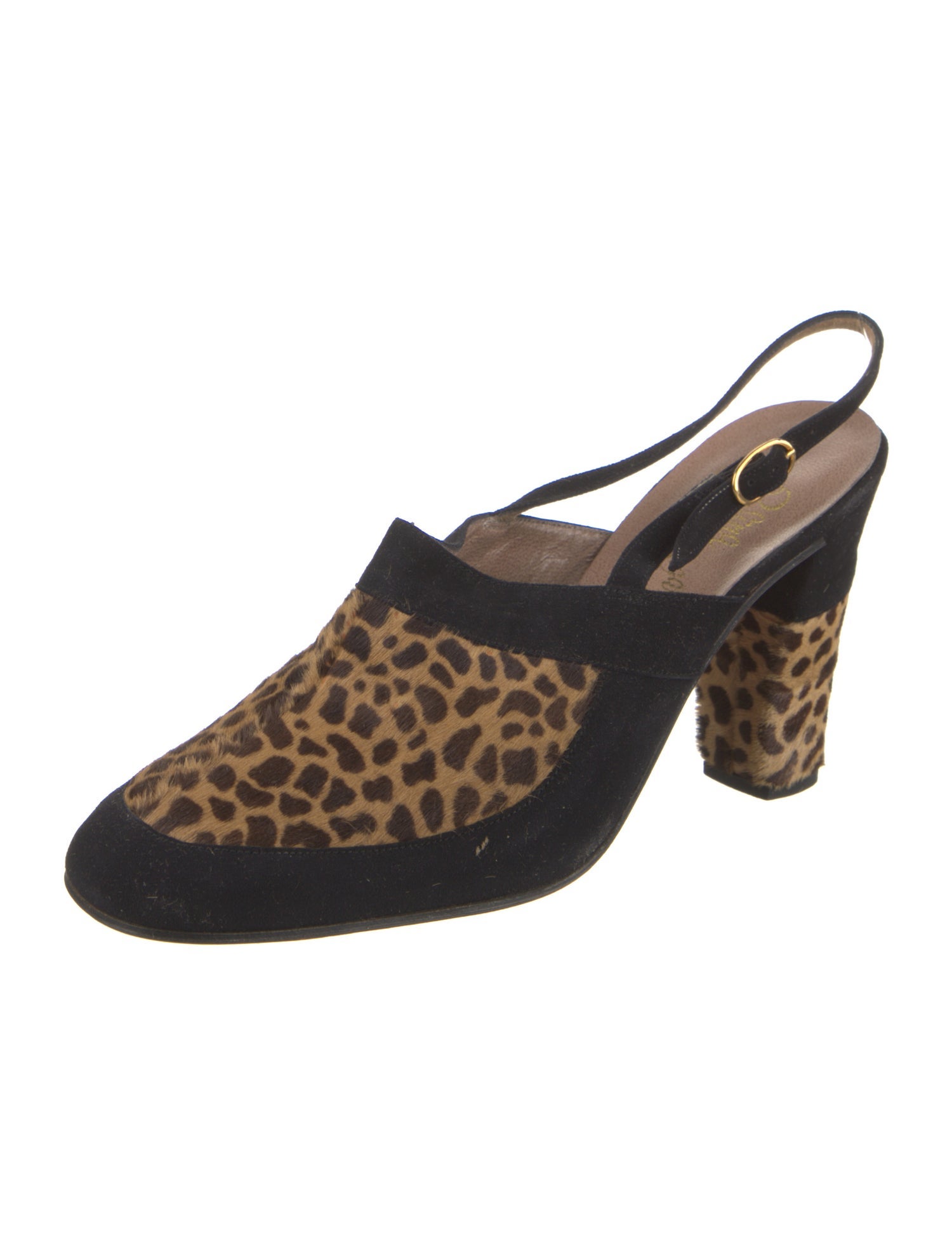 Rosina Ferragamo Schiavone Leather Animal Print Slingback Pumps