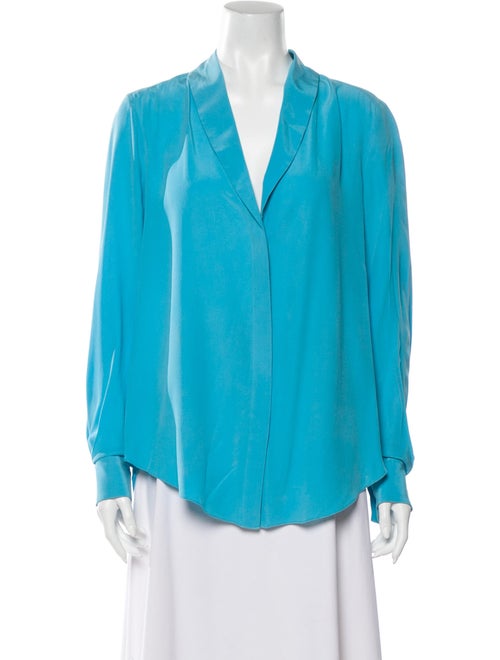 Rachel Roy Silk Long Sleeve Blouse Blue