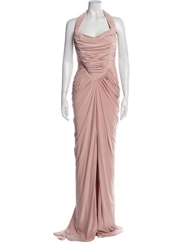 Pre-owned Rhea Costa Cowl Neck Long Dress In Pink