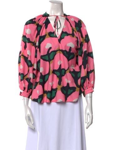 Rhode Tops Printed Tie Neck Blouse S
