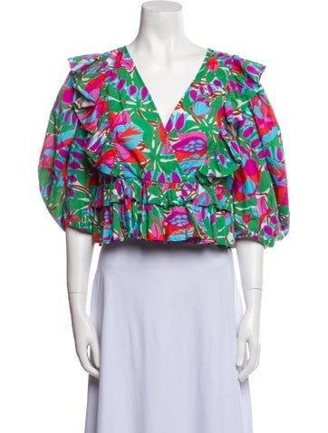 Rhode Tops Floral Print V-Neck Crop Top XS