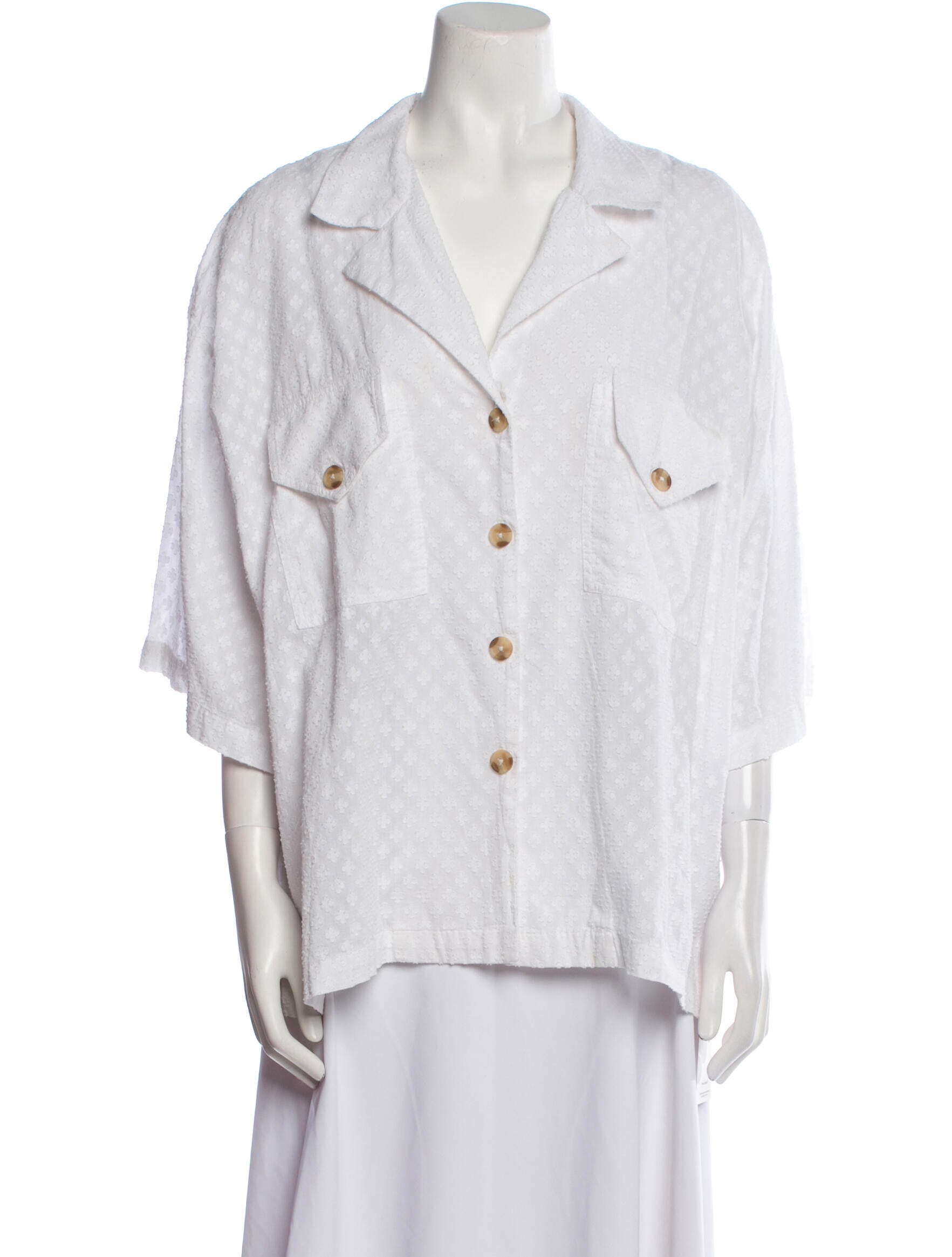 RHODE Three-Quarter Sleeve Button-Up Top